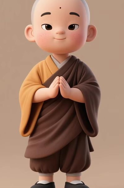Man in Yellow and Brown Robe Standing with Hands Clasped Together 3d model