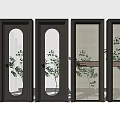Modern Hinged Doors With Glass Panels Black Frames And Decorative Plant Patterns 3d model