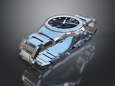 Elegant Stainless Steel Watch With Black Dial And Link Bracelet For Fashion Accessories Wear 3d model