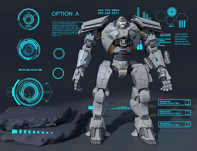Futuristic Smart Machine With Advanced Tech Interface Blue Circular Charts And Data Displays 3d model