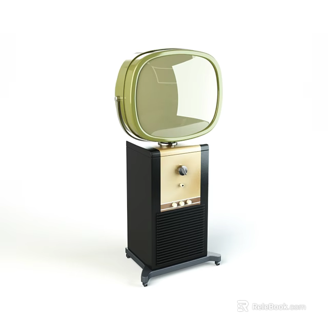 Vintage Green Frame Console Television With Black And Gold Body 3d model 