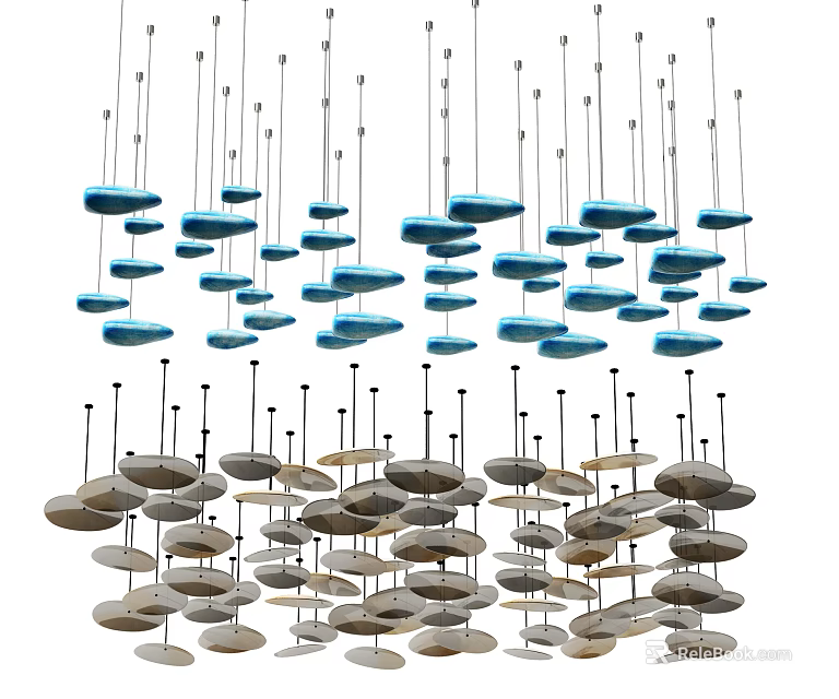 Modern Multiple Disc Shaped Pendant Lights With Blue And Brown Cluster Design 3d model 