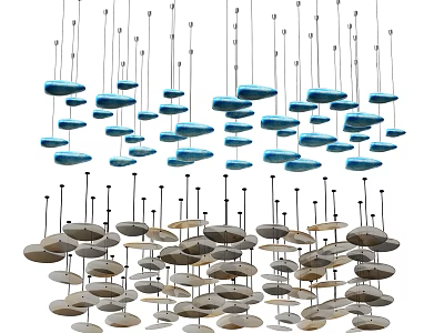 Modern Multiple Disc Shaped Pendant Lights With Blue And Brown Cluster Design 3d model