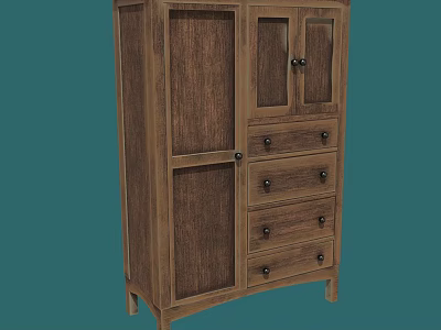 Classic Wooden Wardrobe with Double Doors and Multiple Drawers Design 3d model