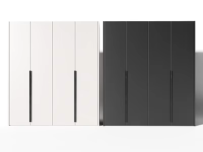 Modern White and Black Wardrobe with Sleek Doors and Minimalist Handles Design 3d model
