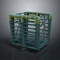 Animal Cage With Green Metal Frame And Moss Covered Top And Sides Design