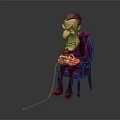 Cartoon Villain Character Sitting On Red Armchair Playing Video Game With Controller
