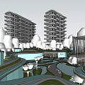Modern High Rise Residential Complex With Open Green Spaces And Water Features