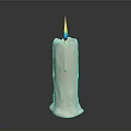 White Candle Lamp With Melted Texture And Yellow And Blue Flame On Gray Background