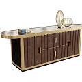 Modern Dining Table Sideboard With Glass Top Gold Frame And Brown Cabinet Decorative Ornaments