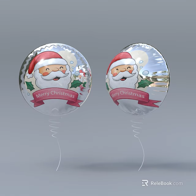 Christmas Decorative Balloons With Santa Claus Design And Merry Christmas Greeting In Silver Red Color 3d model 