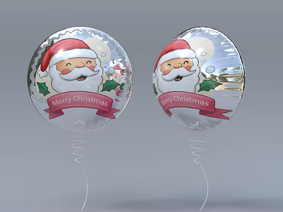 Christmas Decorative Balloons With Santa Claus Design And Merry Christmas Greeting In Silver Red Color 3d model