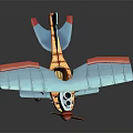 Blue Winged Biplane Model With Red Propeller And Cockpit Details On Dark Background