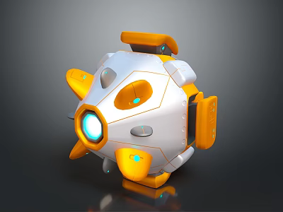 White and Orange Space Probe Featuring Blue Glowing Lens and Structural Components for Cosmic Exploration 3d model