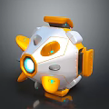 White and Orange Space Probe Featuring Blue Glowing Lens and Structural Components for Cosmic Exploration 3d model