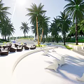 Serene Park Landscape Featuring Lush Green Lawns Curved Pathways Palm Trees And Water Features