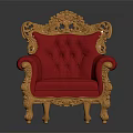 Ornate Red Leather Chair With Detailed Gold Carved Armrests And Backrest