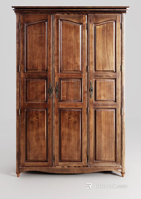 Classic Wooden Wardrobe Design With Multi Door And Metal Handles Featuring Natural Wood Grain Details 3d model 