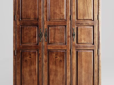 Classic Wooden Wardrobe Design With Multi Door And Metal Handles Featuring Natural Wood Grain Details 3d model