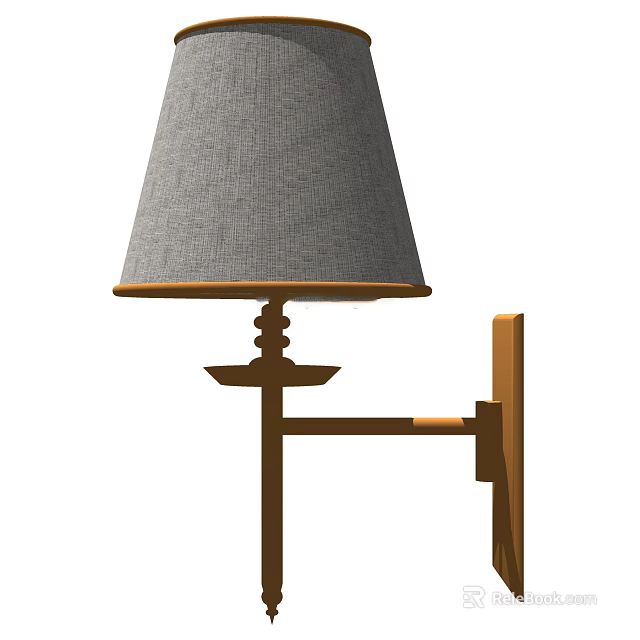 Elegant Wooden Wall Lamp With Gray Fabric Shade And Decorative Bracket 3d model 