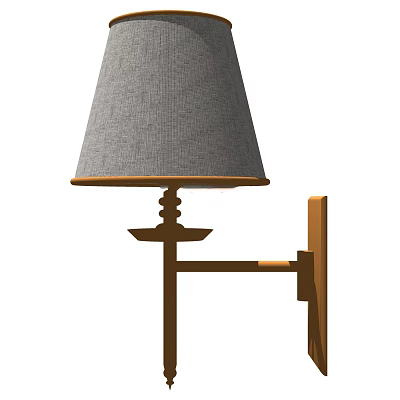 Elegant Wooden Wall Lamp With Gray Fabric Shade And Decorative Bracket 3d model