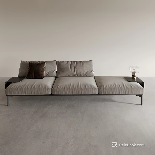 Modern Gray Leisure Sofa Set With Fabric Accent Pillows And Side Table 3d model