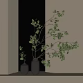 Minimalist Gray Vases with Green Leaf Branches in Modern Neutral Wall Interior