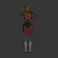 Woman In Red Plaid Dress With Fur Collar And Leather Armor