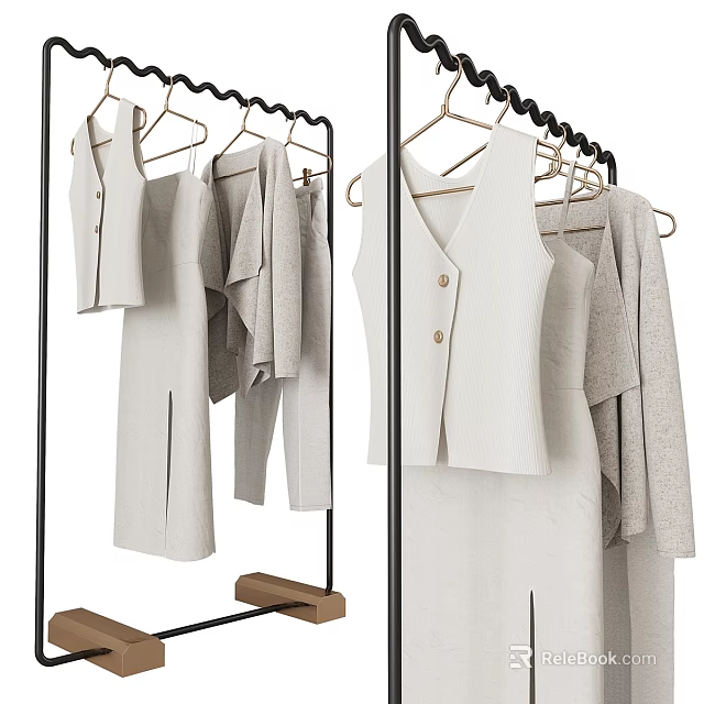 Various Light Colored Clothes Hanging On Metal Hangers With Different Styles 3d model 