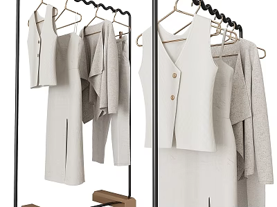 Various Light Colored Clothes Hanging On Metal Hangers With Different Styles 3d model