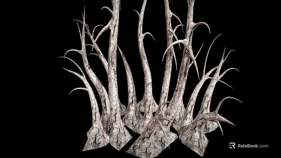 Dried Spiky Plant Branches With Textured Twisted Stems On Black Background 3d model 