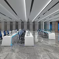 Modern Monitoring Room Interior With Workstations Computers Green Plants And Large Screens
