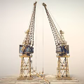 Industrial Tower Cranes With Stable Base And Metal Structure In Foggy Environment