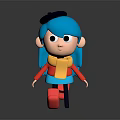 Cartoon Character With Blue Hair Black Hat And Yellow Scarf In Red Outfit