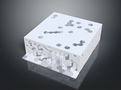 White Cube Shaped Architectural Component With Hollowed Out Hexagonal Holes And Geometric Patterns 3d model