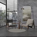 Comfortable Stylish Leisure Chairs Wooden Frame Black White Small Round Table Woven Rug Modern View