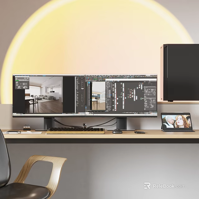 Desktop Computer Workspace Setup With Monitor Displaying Design Software Keyboard And Mouse 3d model