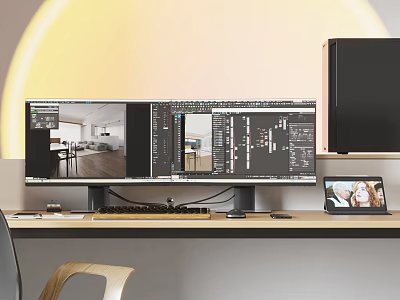 Desktop Computer Workspace Setup With Monitor Displaying Design Software Keyboard And Mouse 3d model