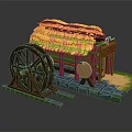 Traditional Cottage Architecture Featuring Straw Roof Wooden Structure Water Wheel And Stone Brick Base