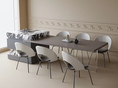 Stylish Modern Dining Chairs With Black Metal Legs And Light Gray Seats 3d model