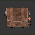 Stylish Brown Leather Bag With Straps Metal Buckles And Red Accent Detail