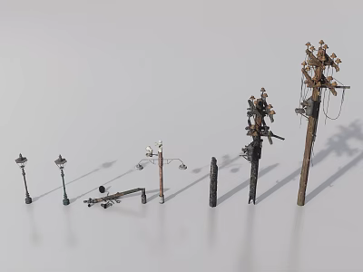 Essential Urban Public Facilities With Street Lamps And Utility Poles 3d model