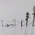 Essential Urban Public Facilities With Street Lamps And Utility Poles