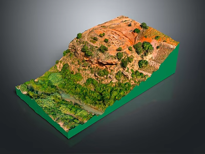 Landscape Garden Design Model with Layered Terrain Hills Green Vegetation and Stream 3d model
