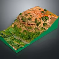 Landscape Garden Design Model with Layered Terrain Hills Green Vegetation and Stream
