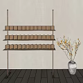 Modern Lounge Room Interior With Multi tiered Wooden Shelves And Dried Branch Decor