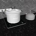 Modern Kitchen Countertop With Induction Cooktop Pot Silver Kettle And Marble Surface 3d model