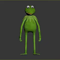 Green Plush Frog Character With Large Round Eyes Standing Upright On Gray Gradient Background