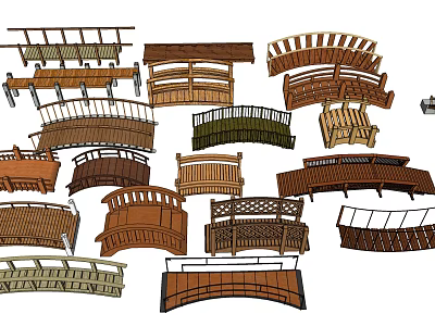 Various Wooden Bridge Models With Arched Curved And Different Designs 3d model