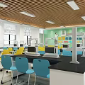 Modern Laboratory Interior Design With Blue Yellow Chairs Lab Benches And Equipment